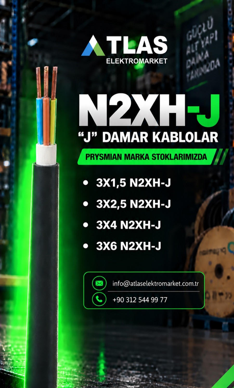 Atlas Elektromarket, kablo çeşitleri, elektrik kablosu, enerji kabloları, endüstriyel kablo, endüstriyel kablo tedariği, kablo tedariği, projeye özel kablo tedariği, proje bazlı kablo tedariği, toplu kablo satışı, kablo teknik danışmanlık, özel kesit kablo, yangına dayanıklı kablo, halojensiz kablo, kontrol kablosu, sinyal kablosu, enstrümantasyon kablosu, data kablosu, network kablosu, kauçuk kablo, esnek kablo, N2XRH kablo, NYRY kablo, N2XH kablo, NYY kablo, N2XH FE180, NHXMH FE180, JH(ST)H FE180, NHXMH kablo, JH(ST)H kablo, YSLY kablo, LIHCH kablo, RE-2Y(ST)HSWAH, CAT6 kablo, CAT7 kablo, TTR kablo, H07RN-F kablo, elektrik kablo firması, kablo satış firması